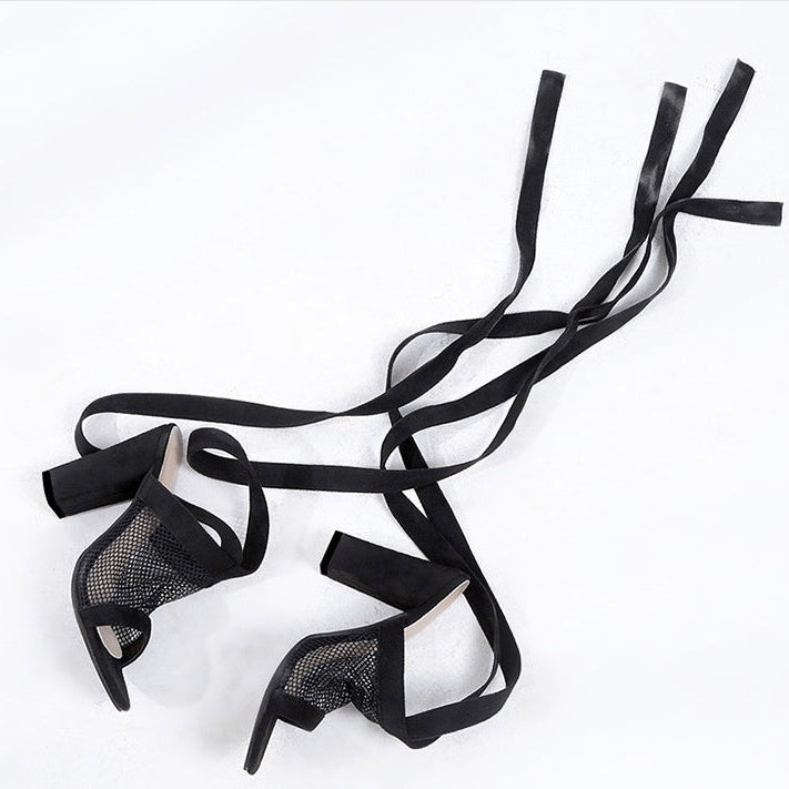 Valentina Lace-Up Mesh Heels