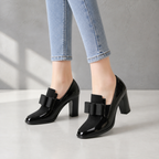 Noir Bow Block Heels - Sienna Rue