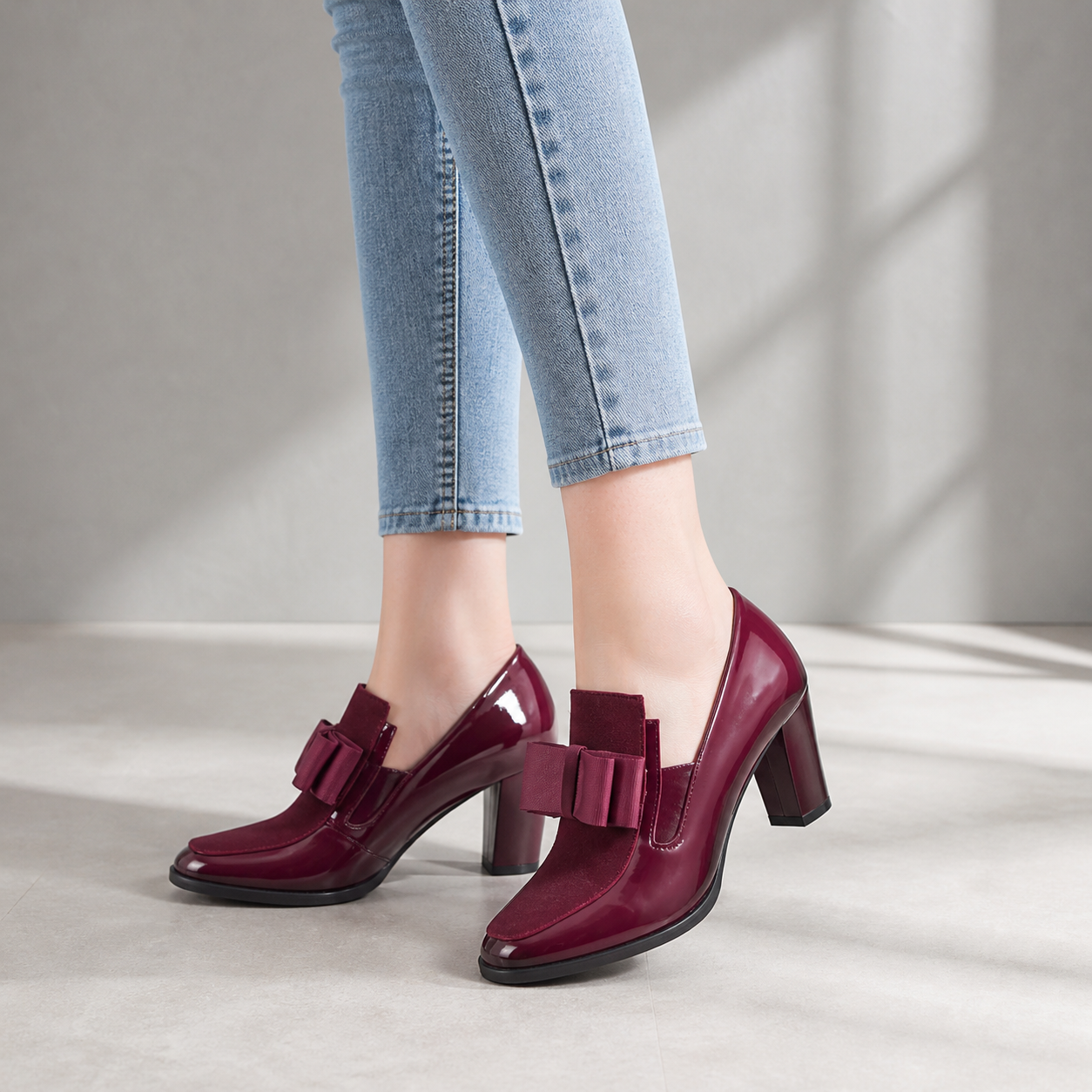 Noir Bow Block Heels