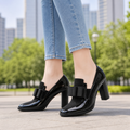 Noir Bow Block Heels - Sienna Rue