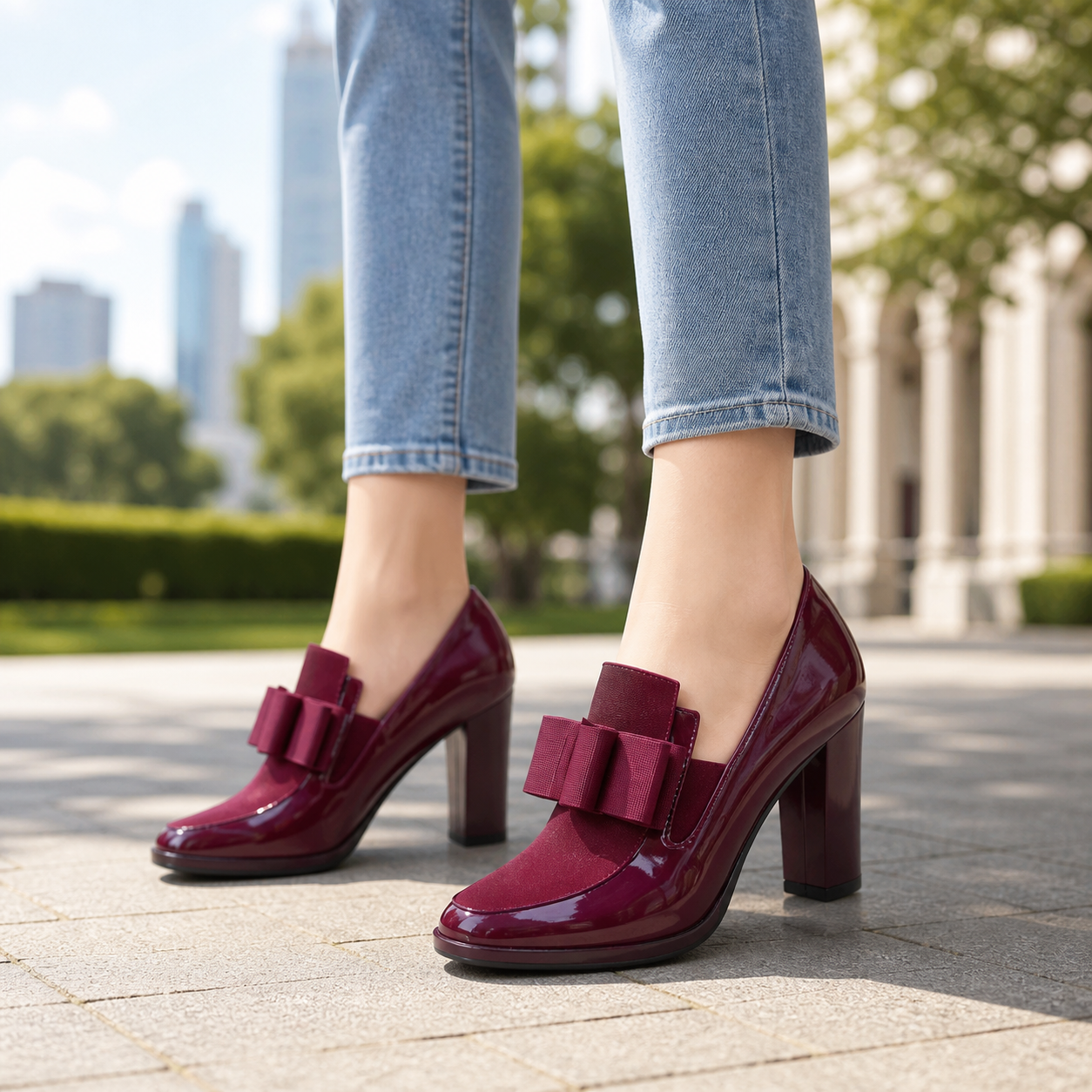 Noir Bow Block Heels - Sienna Rue