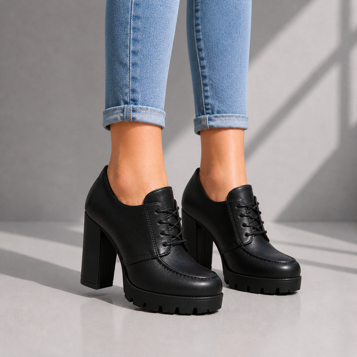 Noire Lace-Up Platform Heels